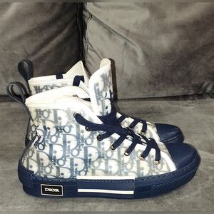 DIOR B23 LEAGUE HIGH-TOP SNEAKERSWHITE AND BLUE DIOR OBLIQUE CANVAS SIZE 39/8-8½